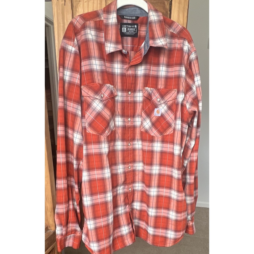 Carhartt Rugged Flex Mens XLT Big & Tall Plaid Relaxed Button-Up Stretch